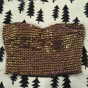 Shimmery Gold Strapless Crop Top